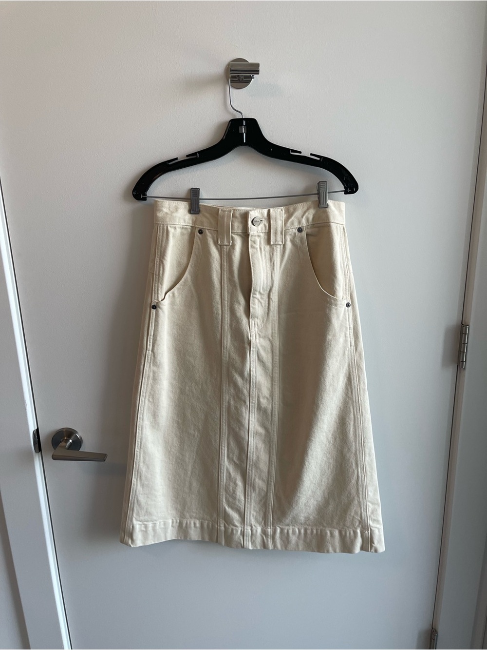 KHAITE Caroline Cream Midi Skirt Denim